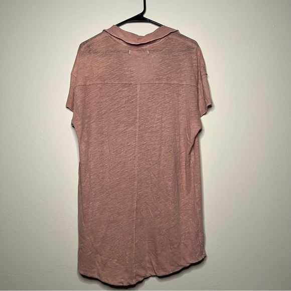NWOT Free People Size Large Linen Blend The Posh Tee in Desert Rose Pink - Picture 7 of 11